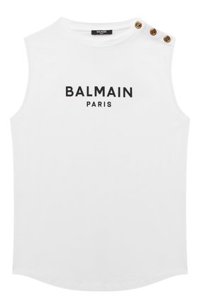 Детская хлопковая майка BALMAIN белого цвета по цене 19450 руб., арт. 6Q8142 | Фото 1 Детская хлопковая майка BALMAIN белого цвета, арт. 6Q8142 | Фото 1 (Рукава: Короткие; Материал внешний: Хлопок; Девочки Кросс-КТ: Майка-одежда; Ростовка одежда: 10 - 11 лет | 140 - 146см, 12 лет | 152 см, 13 - 15 лет | 158 см, 16 лет | 164 см, 8 лет | 128 см)