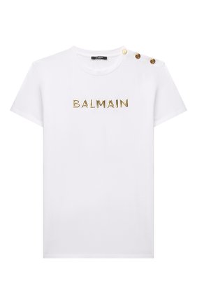 Детская хлопковая футболка BALMAIN белого цвета по цене 21400 руб., арт. 6Q8651 | Фото 1 Детская хлопковая футболка BALMAIN белого цвета, арт. 6Q8651 | Фото 1 (Рукава: Короткие; Материал внешний: Хлопок; Девочки Кросс-КТ: футболка-одежда; Ростовка одежда: 10 - 11 лет | 140 - 146см, 12 лет | 152 см, 13 - 15 лет | 158 см, 16 лет | 164 см, 8 лет | 128 см)
