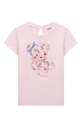 Детский хлопковая футболка MONNALISA розового цвета, арт. 399605 | Фото 1 (Кросс-КТ НВ: Футболка)