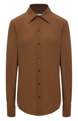 Женская шелковая рубашка SAINT LAURENT коричневого цвета, арт. 690774/Y100W | Фото 1 (Материал внешний: Шелк; Рукава: Длинные; Стили: Гламурный, Классический; Принт: Без принта; Женское Кросс-КТ: Рубашка-одежда; Длина (для топов): Стандартные; Региональные ограничения белый список (Axapta Mercury): RU)