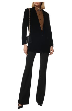 Женская шелковая рубашка SAINT LAURENT коричневого цвета по цене 96050 руб., арт. 690774/Y100W | Фото 2 Женская шелковая рубашка SAINT LAURENT коричневого цвета, арт. 690774/Y100W | Фото 2 (Длина (для топов): Стандартные; Рукава: Длинные; Материал внешний: Шелк; Стили: Гламурный, Классический; Принт: Без принта; Женское Кросс-КТ: Рубашка-одежда; Региональные ограничения белый список (Axapta Mercury): RU)