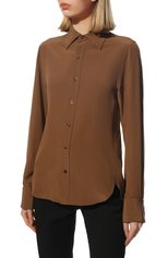 Женская шелковая рубашка SAINT LAURENT коричневого цвета, арт. 690774/Y100W | Фото 3 (Материал внешний: Шелк; Рукава: Длинные; Стили: Гламурный, Классический; Принт: Без принта; Женское Кросс-КТ: Рубашка-одежда; Длина (для топов): Стандартные; Региональные ограничения белый список (Axapta Mercury): RU)