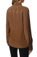 Женская шелковая рубашка SAINT LAURENT коричневого цвета, арт. 690774/Y100W | Фото 4 (Материал внешний: Шелк; Рукава: Длинные; Стили: Гламурный, Классический; Принт: Без принта; Женское Кросс-КТ: Рубашка-одежда; Длина (для топов): Стандартные; Региональные ограничения белый список (Axapta Mercury): RU)