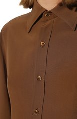 Женская шелковая рубашка SAINT LAURENT коричневого цвета, арт. 690774/Y100W | Фото 5 (Материал внешний: Шелк; Рукава: Длинные; Стили: Гламурный, Классический; Принт: Без принта; Женское Кросс-КТ: Рубашка-одежда; Длина (для топов): Стандартные; Региональные ограничения белый список (Axapta Mercury): RU)