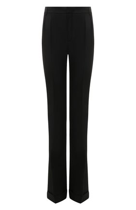 Женские шерстяные брюки SAINT LAURENT черного цвета, арт. 679952/Y512W | Фото 1 (Материал внешний: Шерсть; Длина (брюки, джинсы): Удлиненные; Стили: Гламурный; Женское Кросс-КТ: Брюки-одежда; Силуэт Ж (брюки и джинсы): Расклешенные; Региональные ограничения белый список (Axapta Mercury): RU)
