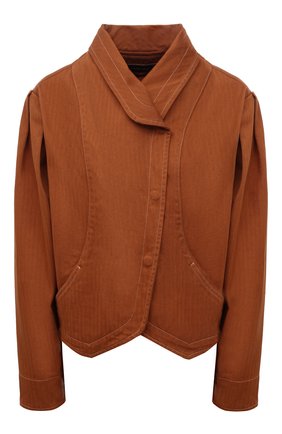 Женская хлопковая куртка ISABEL MARANT коричневого цвета, арт. VE1544-22P020I/PAULINE | Фото 1 (Кросс-КТ: Куртка; Стили: Гранж; Рукава: Длинные; Материал внешний: Хлопок; Длина (верхняя одежда): Короткие; Региональные ограничения белый список (Axapta Mercury): RU)