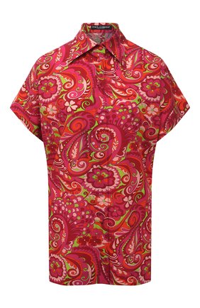Женская шелковая рубашка DOLCE & GABBANA фуксия цвета, арт. F5P37T/FSA2Z | Фото 1 (Длина (для топов): Удлиненные; Принт: С принтом; Женское Кросс-КТ: Рубашка-одежда; Рукава: Короткие; Стили: Романтичный; Материал внешний: Шелк; Региональные ограничения белый список (Axapta Mercury): RU)