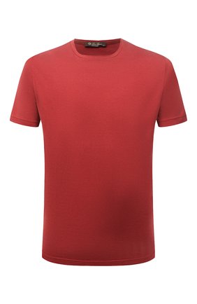 Мужская футболка из шелка и хлопка LORO PIANA красного цвета, арт. FAF6128 | Фото 1 (Рукава: Короткие; Стили: Кэжуэл; Длина (для топов): Стандартные; Материал внешний: Хлопок, Шелк; Принт: Без принта)