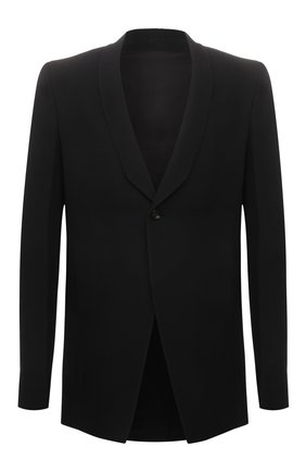 Мужской пиджак из шерсти и шелка RICK OWENS черного цвета по цене 365000 руб., арт. RU01B1732/WK | Фото 1 Мужской пиджак из шерсти и шелка RICK OWENS черного цвета, арт. RU01B1732/WK | Фото 1 (Материал подклада: Вискоза; Длина (для топов): Стандартные; Стили: Минимализм; Рукава: Длинные; Материал внешний: Шерсть, Шелк; Случай: Повседневный; 1-2-бортные: Однобортные; Пиджаки М: Прямой)