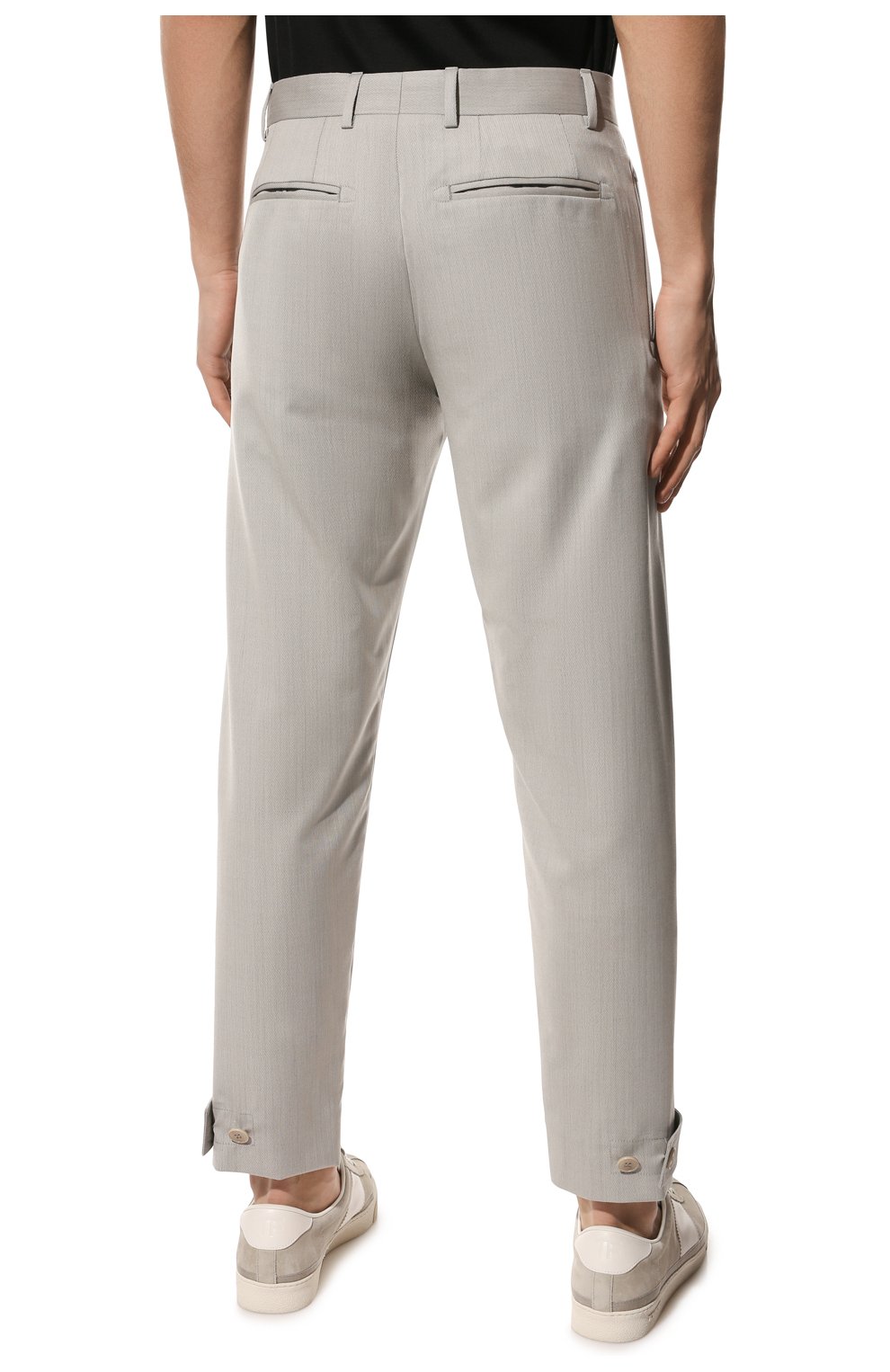 Мужские шерстяные брюки BRIONI светло-серого цвета, арт. RPAY0L/P1A1C/T0LED0 | Фото 4 (Материал внешний: Шерсть; Длина (брюки, джинсы): Стандартные; Случай: Повседневный; Стили: Кэжуэл)
