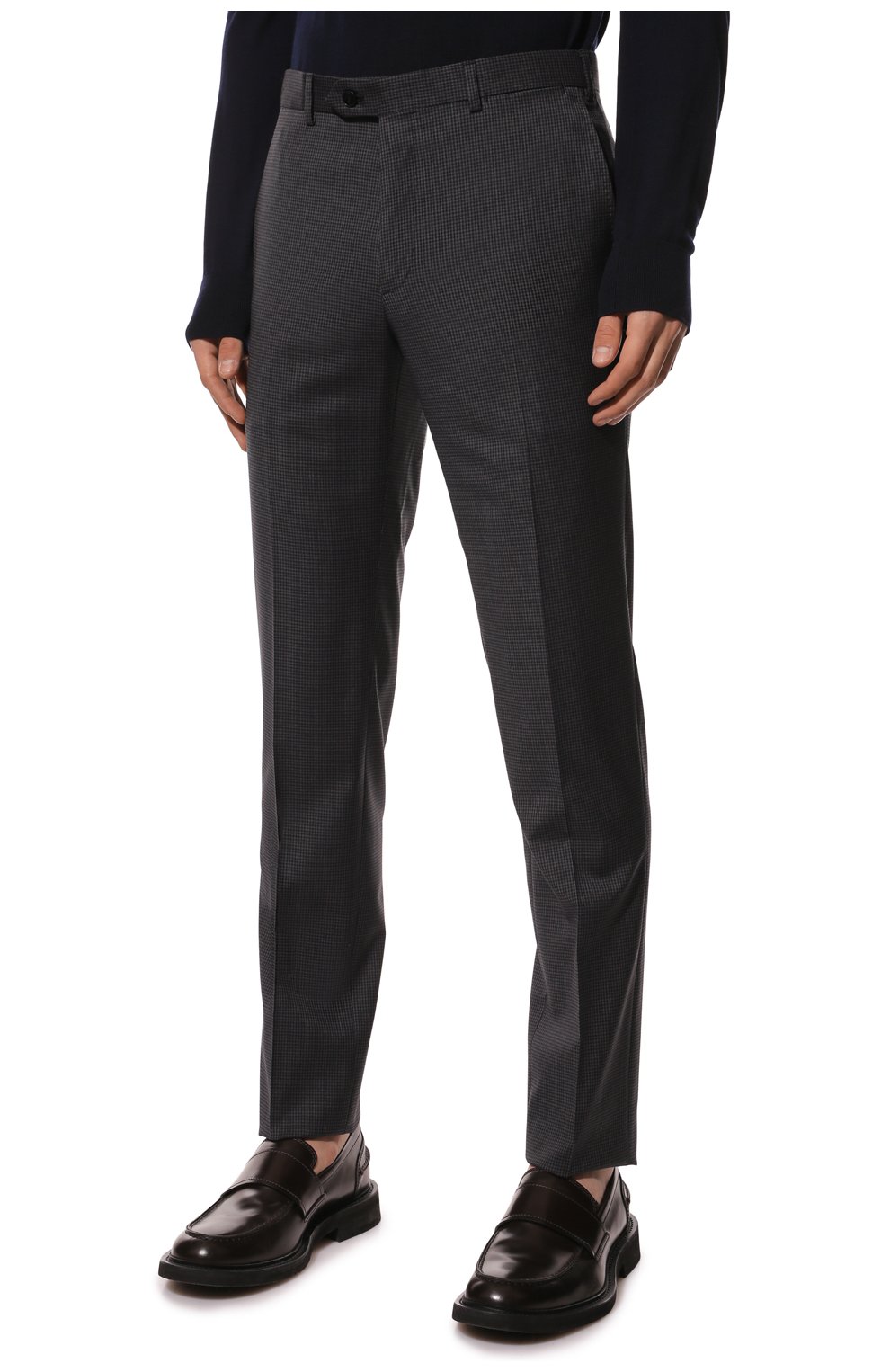 Мужские шерстяные брюки BRIONI темно-серого цвета, арт. RPL80N/P9A1U/MEGEVE | Фото 3 (Материал внешний: Шерсть; Длина (брюки, джинсы): Стандартные; Стили: Классический; Случай: Формальный; Материал подклада: Купро)