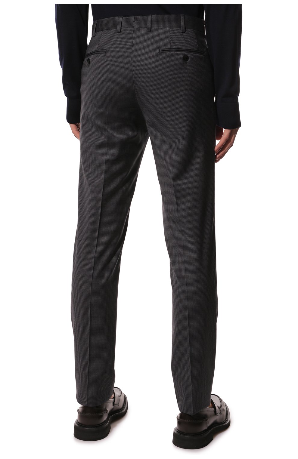 Мужские шерстяные брюки BRIONI темно-серого цвета, арт. RPL80N/P9A1U/MEGEVE | Фото 4 (Материал внешний: Шерсть; Длина (брюки, джинсы): Стандартные; Стили: Классический; Случай: Формальный; Материал подклада: Купро)