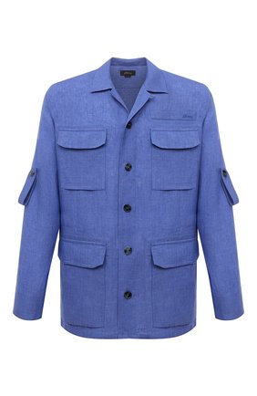 Мужская льняная куртка-рубашка BRIONI голубого цвета, арт. SLS90L/P9111 | Фото 1 (Кросс-КТ: Куртка, Ветровка; Длина (верхняя одежда): До середины бедра; Стили: Кэжуэл; Рукава: Длинные; Материал внешний: Лен)