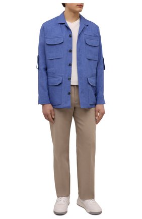 Мужская льняная куртка-рубашка BRIONI голубого цвета, арт. SLS90L/P9111 | Фото 2 (Кросс-КТ: Куртка, Ветровка; Длина (верхняя одежда): До середины бедра; Стили: Кэжуэл; Рукава: Длинные; Материал внешний: Лен)