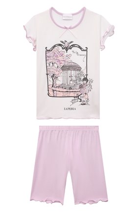 Детская пижама LA PERLA сиреневого цвета, арт. 70501/2A-6A | Фото 1 (Материал внешний: Синтетический материал; Рукава: Короткие; Девочки Кросс-КТ: Пижама; Ростовка одежда: 2 года | 92 см, 4 года | 104 см, 5 лет | 110 см)