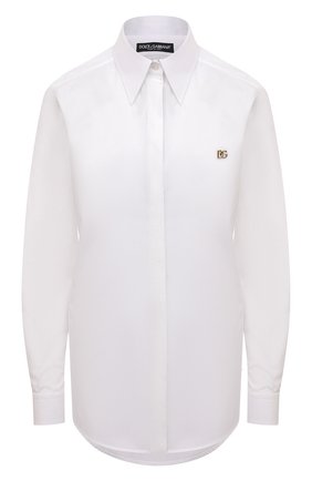 Женская хлопковая рубашка DOLCE & GABBANA белого цвета, арт. F5P63T/FU5T9 | Фото 1 (Длина (для топов): Удлиненные; Стили: Гламурный, Классический; Рукава: Длинные; Женское Кросс-КТ: Рубашка-одежда; Принт: Без принта; Материал внешний: Хлопок; Региональные ограничения белый список (Axapta Mercury): RU)