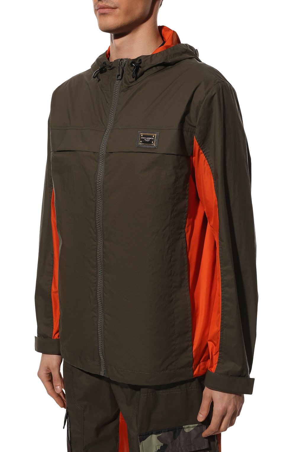 Мужская хлопковая куртка DOLCE & GABBANA хаки цвета, арт. G9WR7T/GEY23 | Фото 3 (Рукава: Длинные; Стили: Милитари; Материал внешний: Хлопок; Материал подклада: Синтетический материал; Длина (верхняя одежда): Короткие; Кросс-КТ: Ветровка)