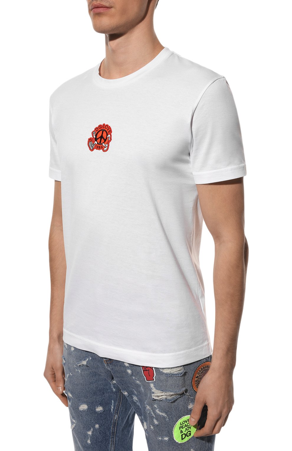 Мужская хлопковая футболка DOLCE & GABBANA белого цвета, арт. G8NV2Z/G7BZQ | Фото 3 (Рукава: Короткие; Длина (для топов): Стандартные; Принт: С принтом; Материал внешний: Хлопок; Стили: Кэжуэл)
