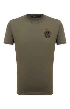 Мужская хлопковая футболка DOLCE & GABBANA хаки цвета по цене 54800 руб., арт. G8KBAZ/G7VKV | Фото 1 Мужская хлопковая футболка DOLCE & GABBANA хаки цвета, арт. G8KBAZ/G7VKV | Фото 1 (Рукава: Короткие; Материал внешний: Хлопок; Стили: Милитари; Длина (для топов): Стандартные; Принт: Без принта; Региональные ограничения белый список (Axapta Mercury): RU)