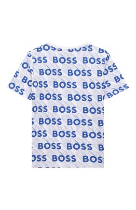 Детская хлопковая футболка BOSS синего цвета, арт. J25N55 | Фото 2 (Материал внешний: Хлопок; Рукава: Короткие)