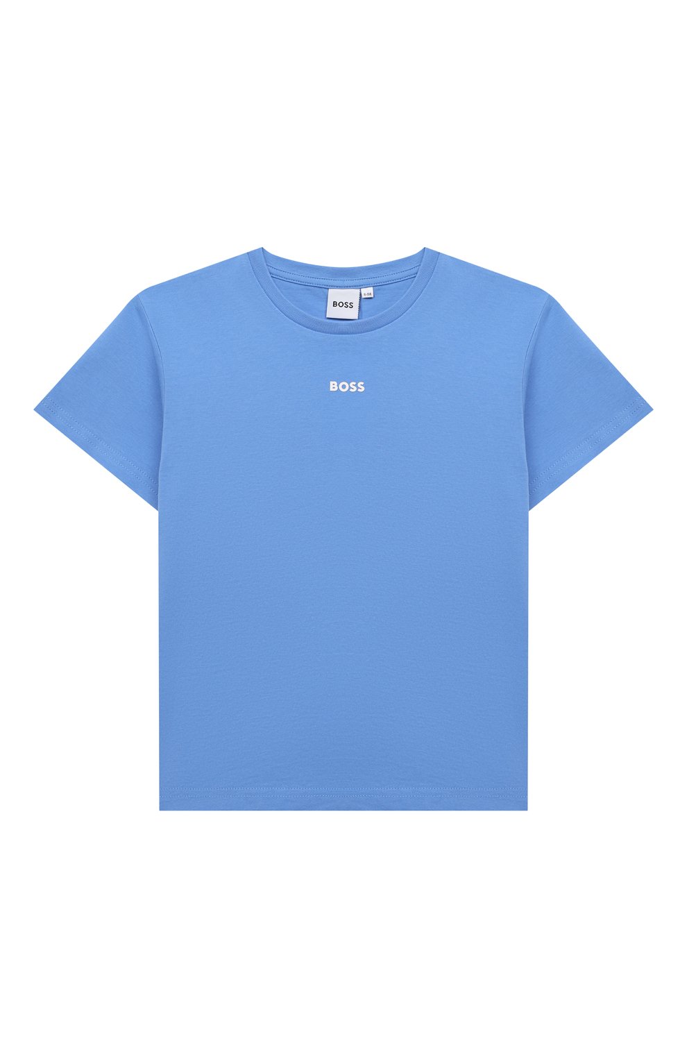 Детская хлопковая футболка BOSS голубого цвета, арт. J25N47 | Фото 1 (Рукава: Короткие; Материал внешний: Хлопок; Мальчики Кросс-КТ: Футболка-одежда)