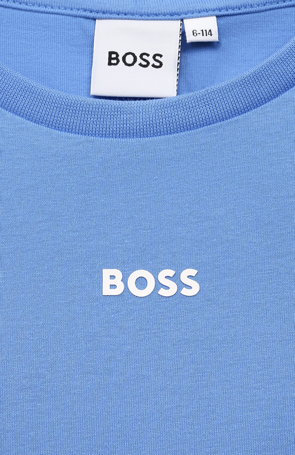 Детская хлопковая футболка BOSS голубого цвета, арт. J25N47 | Фото 3 (Рукава: Короткие; Материал внешний: Хлопок; Мальчики Кросс-КТ: Футболка-одежда)