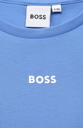 Детская хлопковая футболка BOSS голубого цвета, арт. J25N47 | Фото 3 (Рукава: Короткие; Материал внешний: Хлопок; Мальчики Кросс-КТ: Футболка-одежда)