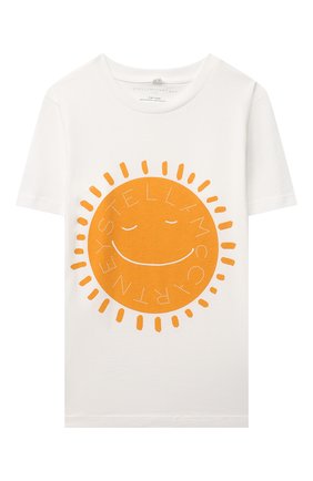 Детская хлопковая футболка STELLA MCCARTNEY белого цвета по цене 5970 руб., арт. 8Q8RA1 | Фото 1 Детская хлопковая футболка STELLA MCCARTNEY белого цвета, арт. 8Q8RA1 | Фото 1 (Материал внешний: Хлопок; Рукава: Короткие; Девочки Кросс-КТ: футболка-одежда; Ростовка одежда: 9 лет | 134 см, 12 лет | 152 см, 13 - 15 лет | 158 см, 24 мес | 92 см, 36 мес | 98 см, 4 года | 104 см, 5 лет | 110 см, 7 лет | 122 см)