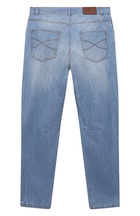 Детские джинсы BRUNELLO CUCINELLI голубого цвета, арт. BE645D304C | Фото 2 (Материал внешний: Хлопок; Детали: Потертости; Ростовка одежда: 12 лет | 152 см)