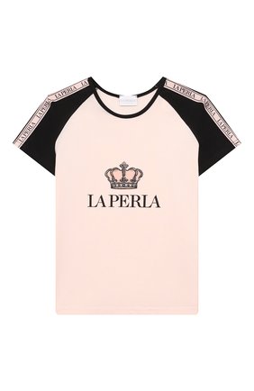 Детская хлопковая футболка LA PERLA розового цвета, арт. 70495/2A-6A | Фото 1 (Материал внешний: Хлопок; Рукава: Короткие; Ростовка одежда: 2 года | 92 см, 3 года | 98 см, 4 года | 104 см, 5 лет | 110 см, 6 лет | 116 см)