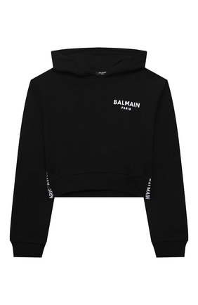 Детский укороченное худи BALMAIN черного цвета по цене 29950 руб., арт. 6Q4030 | Фото 1 Детский укороченное худи BALMAIN черного цвета, арт. 6Q4030 | Фото 1 (Рукава: Длинные; Материал внешний: Хлопок; Девочки Кросс-КТ: Худи-одежда; Ростовка одежда: 10 - 11 лет | 140 - 146см, 12 лет | 152 см, 13 - 15 лет | 158 см, 16 лет | 164 см, 8 лет | 128 см)