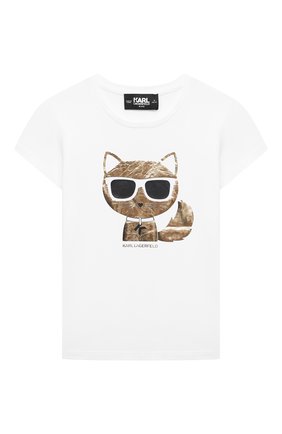 Детская футболка KARL LAGERFELD KIDS белого цвета по цене 8200 руб., арт. Z15358 | Фото 1 Детская футболка KARL LAGERFELD KIDS белого цвета, арт. Z15358 | Фото 1 (Девочки Кросс-КТ: футболка-одежда; Материал внешний: Хлопок, Синтетический материал; Рукава: Короткие; Ростовка одежда: 9 лет | 134 см, 12 лет | 152 см, 13 - 15 лет | 158 см, 16 лет | 164 см, 5 лет | 110 см, 7 лет | 122 см)