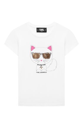 Детская футболка KARL LAGERFELD KIDS белого цвета по цене 7430 руб., арт. Z15354 | Фото 1 Детская футболка KARL LAGERFELD KIDS белого цвета, арт. Z15354 | Фото 1 (Девочки Кросс-КТ: футболка-одежда; Материал внешний: Синтетический материал, Хлопок; Рукава: Короткие; Ростовка одежда: 9 лет | 134 см, 12 лет | 152 см, 13 - 15 лет | 158 см, 16 лет | 164 см, 5 лет | 110 см, 7 лет | 122 см)