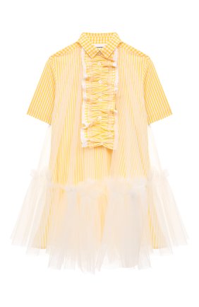 Детское платье SCRAMBLED_EGO желтого цвета, арт. BJ1402 | Фото 1 (Девочки Кросс-КТ: Платье-одежда; Случай: Повседневный; Материал внешний: Синтетический материал, Хлопок; Рукава: Короткие)