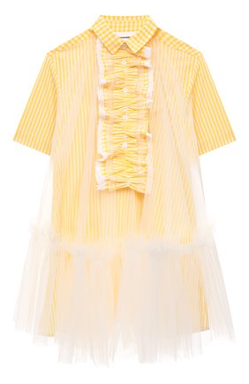 Детское платье SCRAMBLED_EGO желтого цвета, арт. BJ1402 | Фото 2 (Девочки Кросс-КТ: Платье-одежда; Случай: Повседневный; Материал внешний: Синтетический материал, Хлопок; Рукава: Короткие)