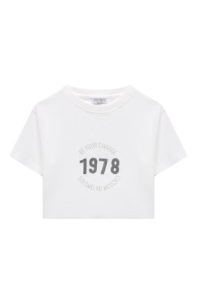 Детская хлопковая футболка BRUNELLO CUCINELLI белого цвета, арт. B0A45T098A | Фото 1 (Девочки Кросс-КТ: топ-одежда; Материал внешний: Хлопок; Рукава: Короткие; Ростовка одежда: 4 года | 104 см, 6 лет | 116 см)