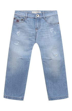 Детские джинсы BRUNELLO CUCINELLI голубого цвета, арт. BE645D304A | Фото 1 (Материал внешний: Хлопок; Детали: Потертости; Ростовка одежда: 4 года | 104 см, 6 лет | 116 см)