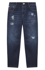 Детские джинсы BRUNELLO CUCINELLI темно-синего цвета, арт. BE645D304C | Фото 1 (Материал внешний: Хлопок; Детали: Потертости; Ростовка одежда: 12 лет | 152 см)