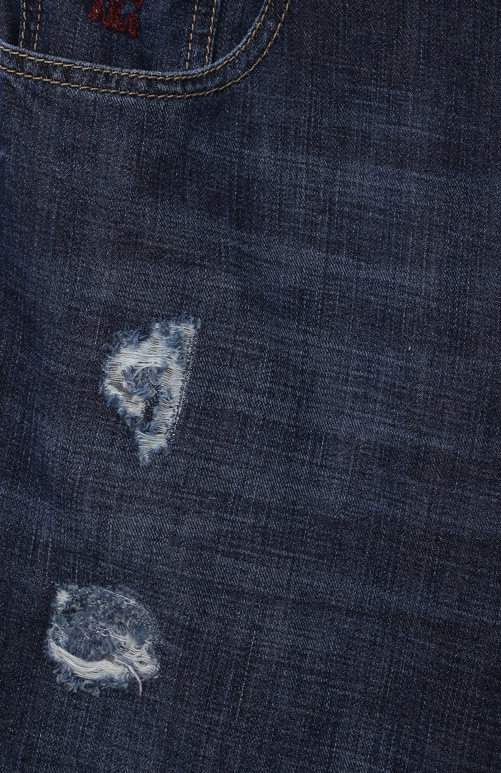 Детские дж инсы BRUNELLO CUCINELLI темно-синего цвета, арт. BE645D304C | Фото 3 (Материал внешний: Хлопок; Детали: Потертости; Ростовка одежда: 12 лет | 152 см)