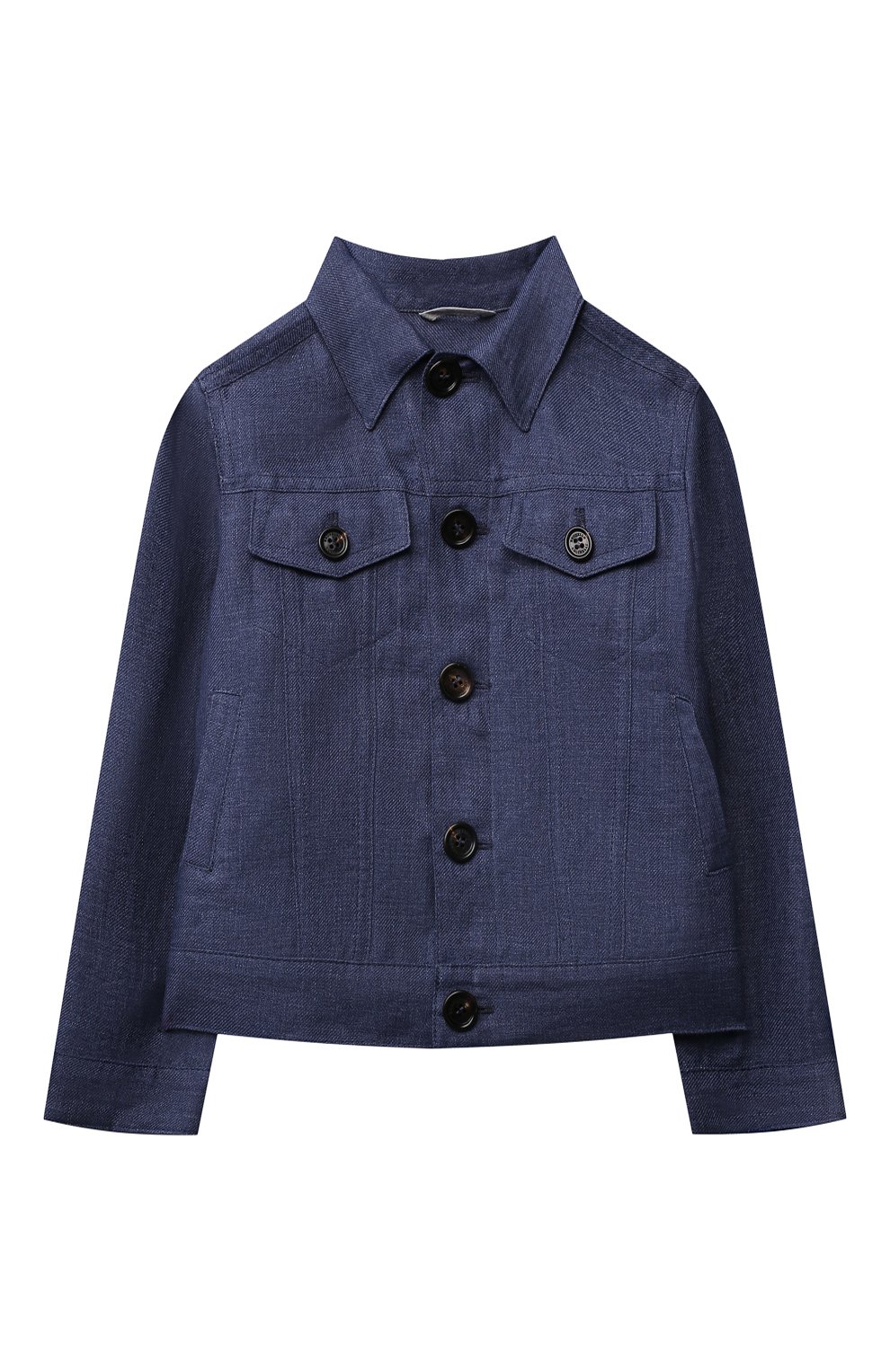 Детского льняная куртка BRUNELLO CUCINELLI синего цвета, арт. BD4170936B | Фото 1 (Рукава: Длинные; Кросс-КТ: Деним; Материал внешний: Лен)