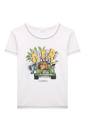 Детская хлопковая футболка LA PERLA белого цвета, арт. 77504/8A-14A | Фото 1 (Рукава: Короткие; Материал внешний: Хлопок; Мальчики Кросс-КТ: Футболка-одежда)