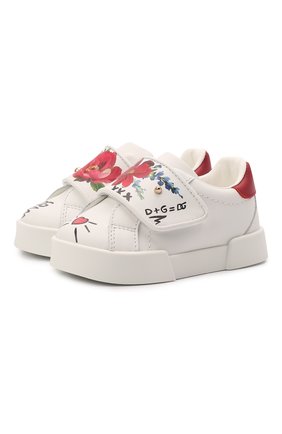 Детские кожаные кеды DOLCE & GABBANA белого цвета по цене 29700 руб., арт. DN0143/AW773 | Фото 1 Детские кожаные кеды DOLCE & GABBANA белого цвета, арт. DN0143/AW773 | Фото 1 (Материал внутренний: Натуральная кожа; Материал внешний: Кожа; Девочки Кросс-КТ: Обувь-низкие; Кросс-КТ: велькро; Длина стельки: 12,5)