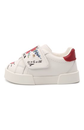 Детские кожаные кеды DOLCE & GABBANA белого цвета по цене 29700 руб., арт. DN0143/AW773 | Фото 2 Детские кожаные кеды DOLCE & GABBANA белого цвета, арт. DN0143/AW773 | Фото 2 (Материал внутренний: Натуральная кожа; Материал внешний: Кожа; Девочки Кросс-КТ: Обувь-низкие; Кросс-КТ: велькро; Длина стельки: 12,5)