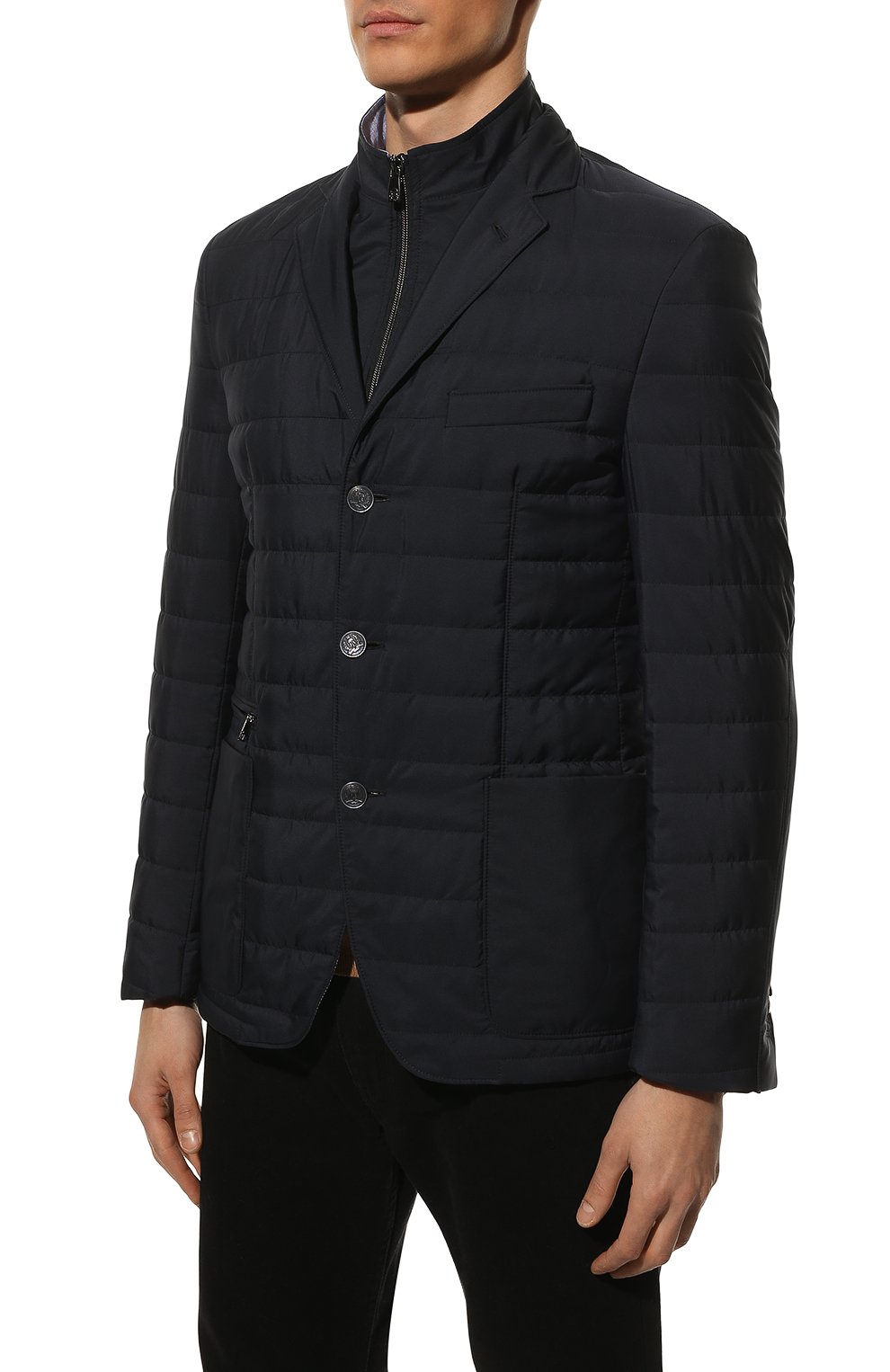 Мужская утепленная куртка CORNELIANI темно-синего цвета, арт. 896S24-2113051/00 | Фото 3 (Кросс-КТ: Куртка; Рукава: Длинные; Материал внешний: Синтетический материал; Мужское Кросс-КТ: утепленные куртки; Материал подклада: Лен; Стили: Классический; Длина (верхняя одежда): Короткие)