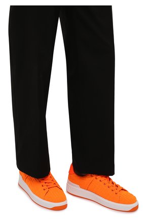Мужские текстильные кеды b-court BALMAIN оранжевого цвета, арт. XM1VI288/TNEM | Фото 3 (Материал внешний: Текстиль; Материал внутренний: Натуральная кожа; Стили: Классический; Материал утеплителя: Без утеплителя; Подошва: Массивная)