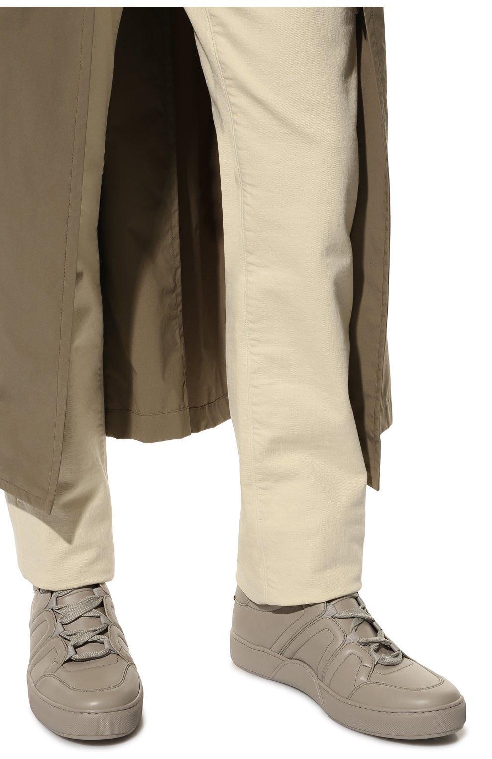 Мужские кожаные кеды tiziano ZEGNA COUTURE серого цвета, арт. A5176X-LHLAS | Фото 3 (Материал внешний: Кожа; Материал внутренний: Натуральная кожа; Стили: Классический; Материал утеплителя: Без утеплителя; Подошва: Массивная)
