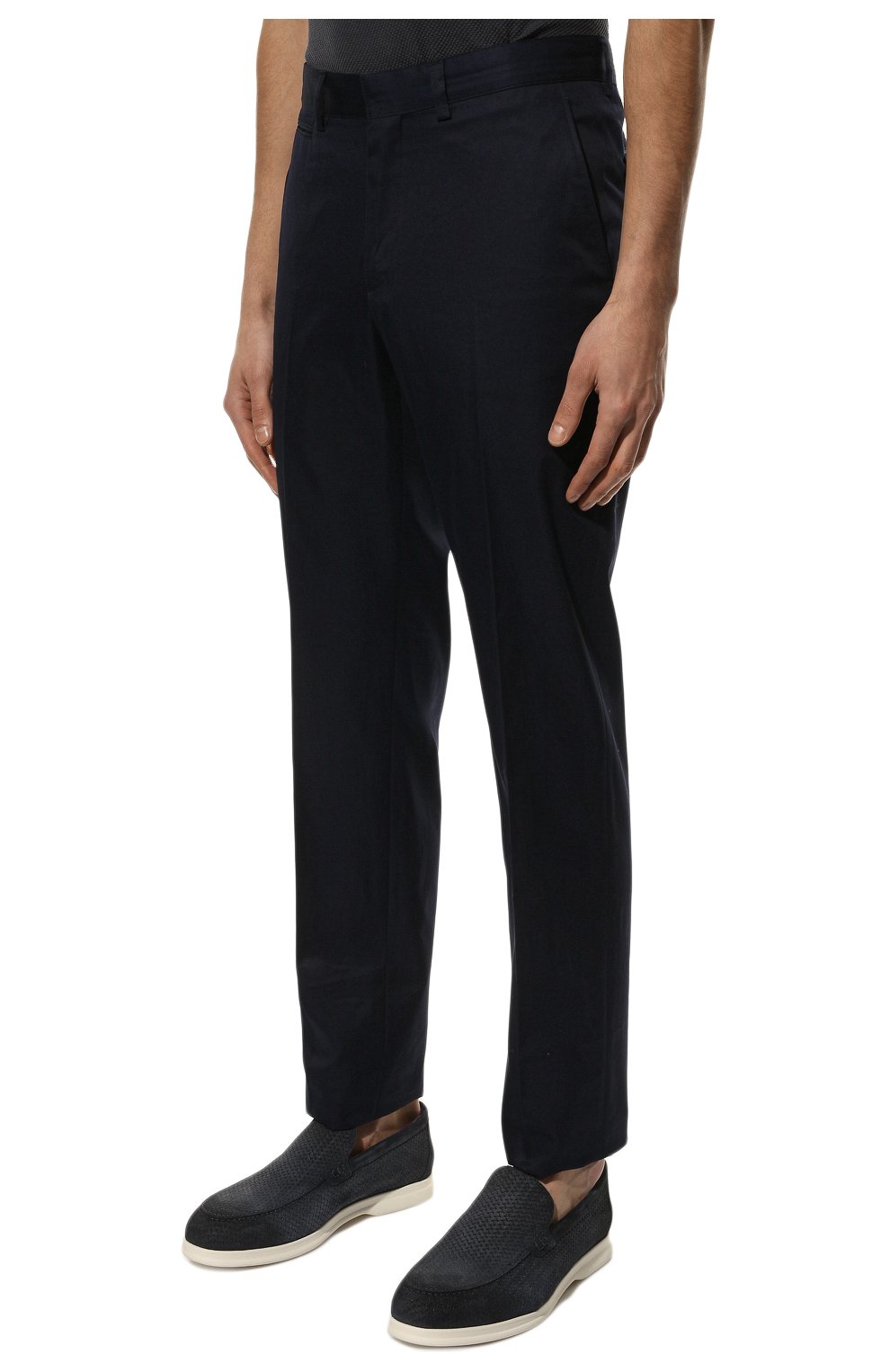 Мужские хлопковые брюки BRIONI темно-синего цвета, арт. RPN40L/PZ048/AR0SA | Фото 3 (Длина (брюки, джинсы): Стандартные; Случай: Повседневный; Материал внешний: Хлопок; Стили: Кэжуэл)