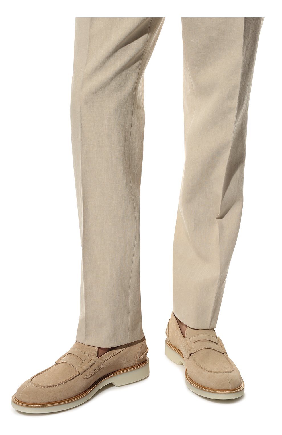 Мужские замшевые пенни-лоферы BRUNELLO CUCINELLI светло-бежевого цвета, арт. MZU0USP833 | Фото 3 (Материал внешний: Кожа, Замша; Материал внутренний: Натуральная кожа; Стили: Кэжуэл)