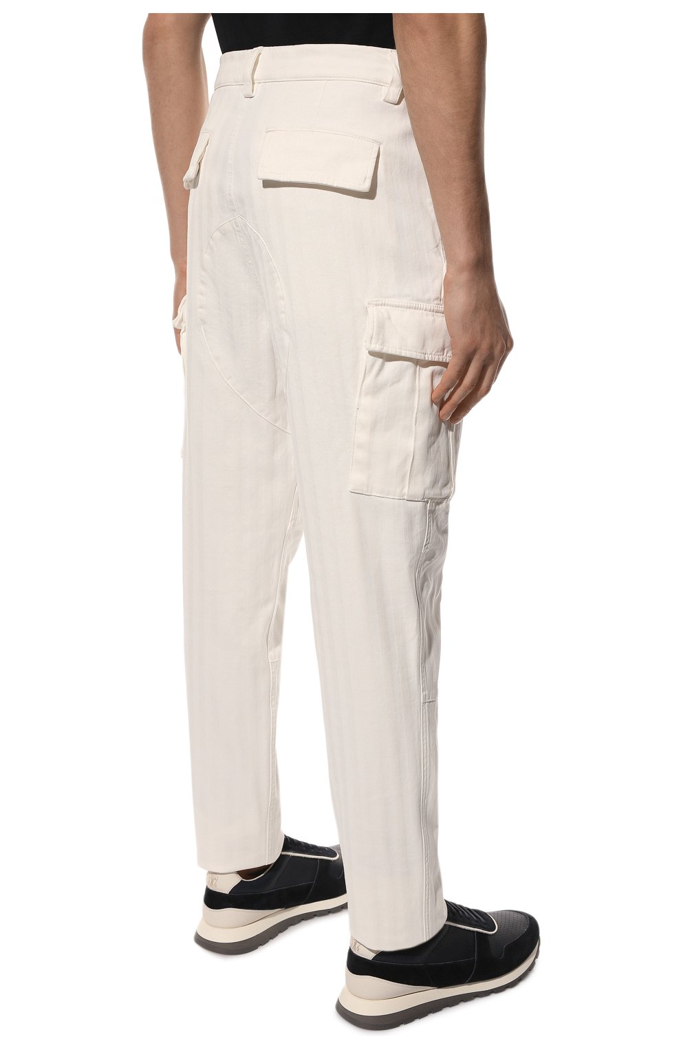 Мужские хлопковые брюки-карго BRUNELLO CUCINELLI белого цвета, арт. M269DS2160 | Фото 4 (Силуэт М (брюки): Карго; Длина (брюки, джинсы): Стандартные; Случай: Повседневный; Материал внешний: Хлопок; Стили: Кэжуэл)
