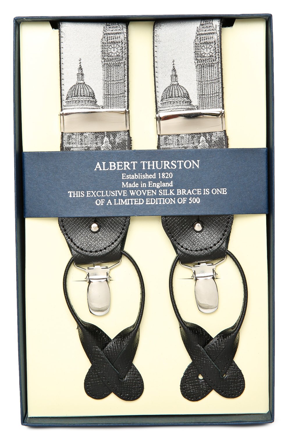 Подтяжки Albert Thurston. Серебряные подтяжки мужские. Подтяжки Albert Thurston Limited купить.